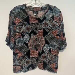 Vintage Fritzi California Patterned Button Front Top Size Medium